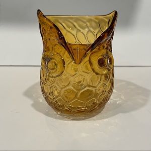 Amber Gold Hand Blown Owl Vase Honeycomb